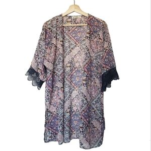 Wallflower Duster Swim Cover Up Lightweight Sheer Paisley Beach Size M